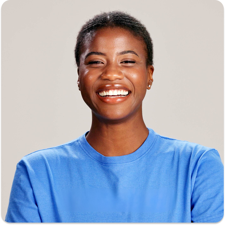 Woman wearing a blue shirt smiling